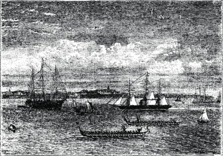 Ilustración de "Puerto de Auckland en la década de 1890 grabado vintage, Nueva Zelanda
" - Imagen libre de derechos