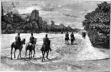Téléchargez les illustrations : "Avenue Foch or Avenue du Bois de Boulogne in Paris France vintag" - en licence libre de droit