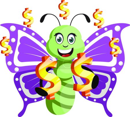 Ilustración de Mariposa con dólares, icono de vector simple - Imagen libre de derechos