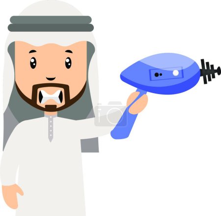 Illustration for Arab man with laser gun, simple vector icon - Royalty Free Image