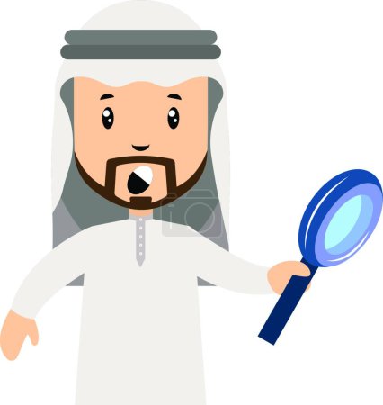 Illustration for Arab man with magnifying glass, simple vector icon - Royalty Free Image