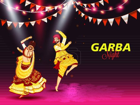 Photo for "Illustration of couple dancing on occasion of Garba Night celebr" - Royalty Free Image