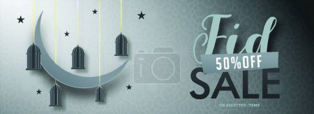 Téléchargez les illustrations : "Eid Sale en-tête ou la conception de bannière avec 50 % offre de réduction, crépuscule
" - en licence libre de droit