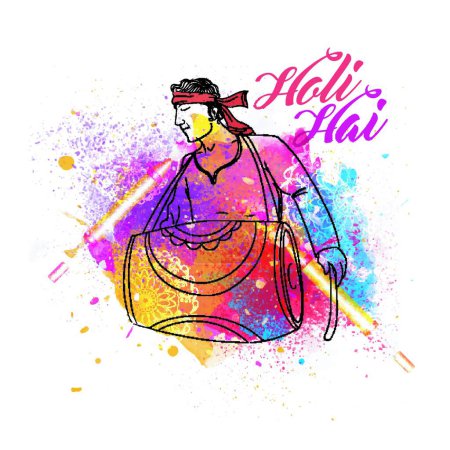 Illustration for "Young Man playing drum for Holi Festival celebration." - Royalty Free Image