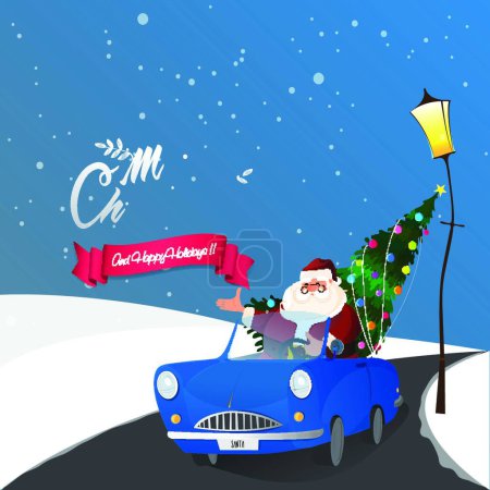Téléchargez les illustrations : "Père Noël en voiture pour la célébration de Noël
." - en licence libre de droit