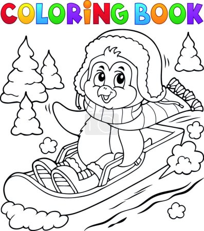 Illustration for "Coloring book penguin on bobsleigh, vector illustration simple design - Royalty Free Image