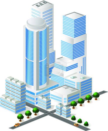 Ilustración de Edificios altos vectoriales aislados sobre fondo blanco - Imagen libre de derechos