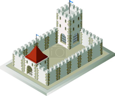 Illustration for Isometric view of a medieval fortress, vector illustration simple design - Royalty Free Image