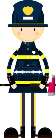 Téléchargez les illustrations : Mignon dessin animé pompier illustration vectorielle moderne - en licence libre de droit
