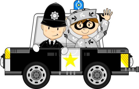 Illustration for "Policeman and Police Car with Robber" - Royalty Free Image