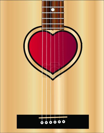 Ilustración de Guitarra acústica con corazón, ilustración vectorial diseño simple - Imagen libre de derechos