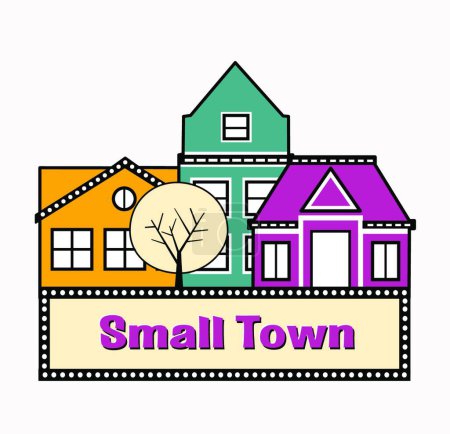 Téléchargez les illustrations : Une petite ville, illustration vectorielle design simple - en licence libre de droit