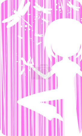 Téléchargez les illustrations : Yoga fille avec libellules - en licence libre de droit