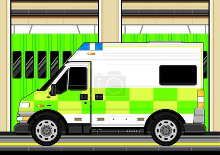 Téléchargez les illustrations : L'illustration de Cartoon Ambulance, illustration vectorielle design simple - en licence libre de droit