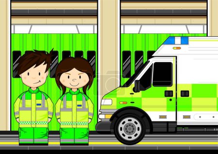 Photo for "Cute Paramedics and Ambulance" - Royalty Free Image