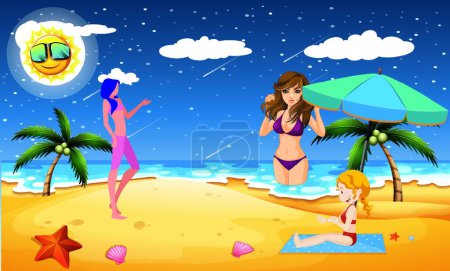 Illustration for Ladies on beach modern vector illustration - Royalty Free Image