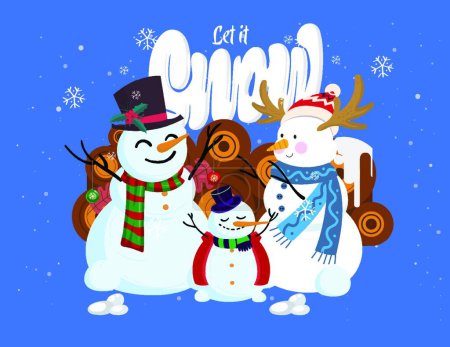 Illustration for Let it snow snowmen family. vector illustration - Royalty Free Image