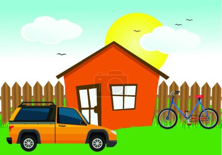 Illustration for Illustration of a house with a car - Royalty Free Image