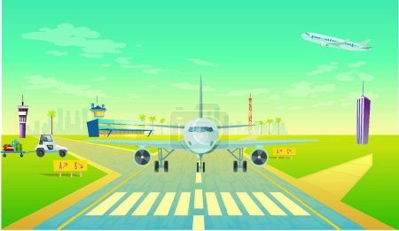 Téléchargez les illustrations : Avion à l'aéroport, illustration vectorielle design simple - en licence libre de droit