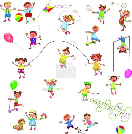 Téléchargez les illustrations : Joyeux petits enfants jouent - en licence libre de droit