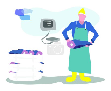 Illustration for Illustration of Fishmonger in shop, vector illustration simple design - Royalty Free Image
