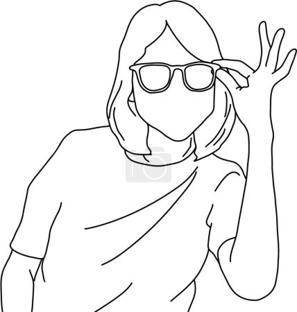 Illustration for "half portrait of woman holding glasses vector illustration sketc" - Royalty Free Image