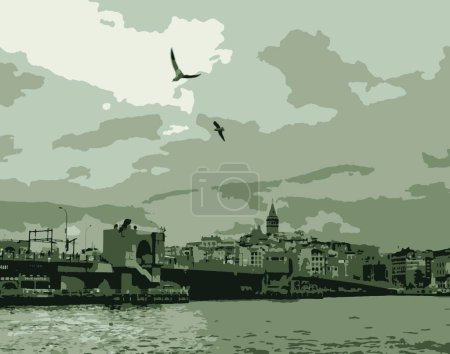 Illustration for Galata tower, the touristic symbol of istanbul - Royalty Free Image