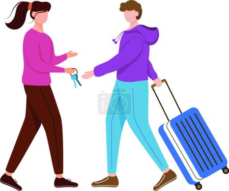 Illustration for "Couchsurfing flat contour vector illustration" - Royalty Free Image