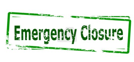 Téléchargez les illustrations : "Fermeture d'urgence "texte en style timbre, timbré sur fond blanc - en licence libre de droit