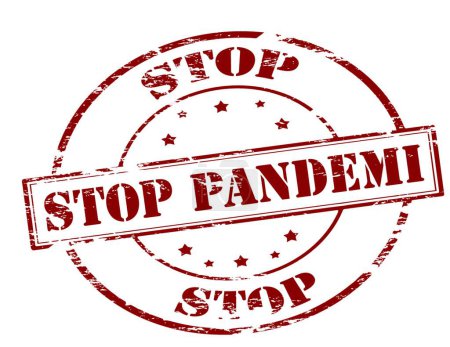 Ilustración de "Detener pandemi "texto en estilo de sello, estampado en fondo blanco - Imagen libre de derechos
