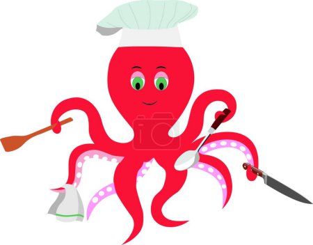 Illustration for Octopus cook, vector illustration simple design - Royalty Free Image