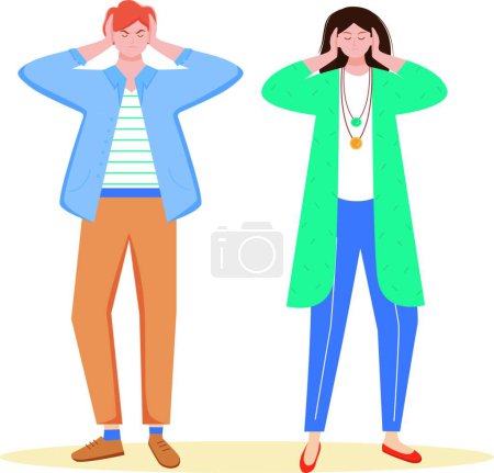 Ilustración de "Trouble relationship flat vector illustration. Family conflict. Married couple problem. Husband and wife misunderstandment. Boyfriend and girlfriend isolated cartoon character on white background" - Imagen libre de derechos