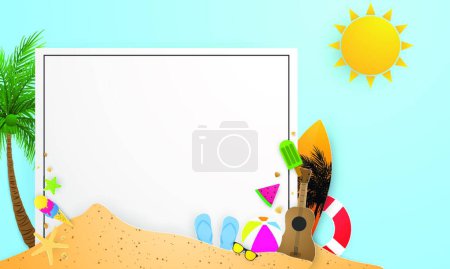 Ilustración de "Cartel marco primavera verano, anillo de natación saludo fondo. banner vector ilustración y diseño para la tarjeta de póster
," - Imagen libre de derechos