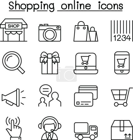 Photo pour "Shopping icône en ligne mis dans un style de ligne mince" - image libre de droit