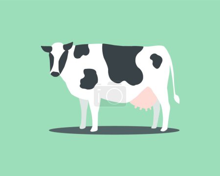 Téléchargez les illustrations : "Vache blanche avec des rayures noires sur fond bleu. Vache laitière pour produits laitiers. Vache à rayures blanches alternant avec du noir
." - en licence libre de droit