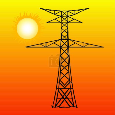 Illustration for "Silhouette of high voltage power lines on orange background. Vector illustration." - Royalty Free Image