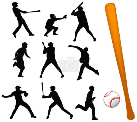 Téléchargez les illustrations : Collection de joueurs de baseball, illustration vectorielle design simple - en licence libre de droit