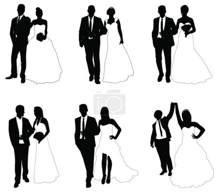 Téléchargez les illustrations : Ensemble de couples de mariage, illustration vectorielle conception simple - en licence libre de droit