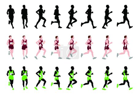 Téléchargez les illustrations : Set de coureurs de marathon, illustration vectorielle design simple - en licence libre de droit