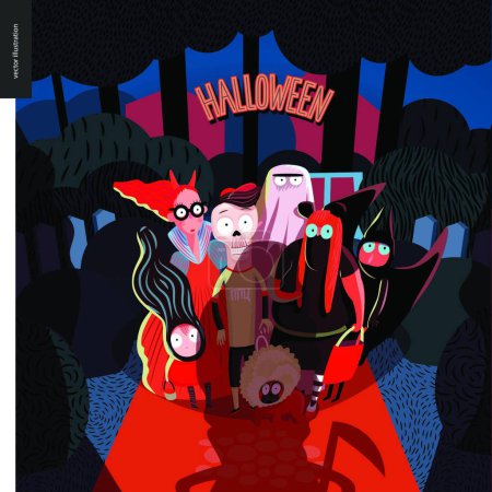 Téléchargez les illustrations : Carte de vœux Halloween, illustration vectorielle design simple - en licence libre de droit
