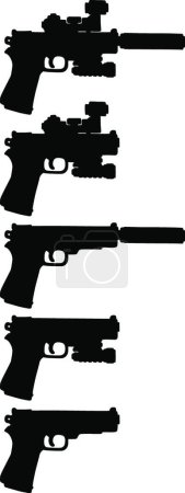 Illustration for Five black handguns, vector illustration simple design - Royalty Free Image