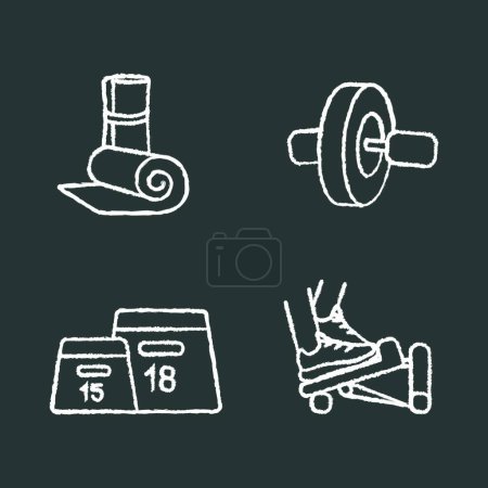 Illustration for "Fitness equipment chalk white icons set on black background" - Royalty Free Image