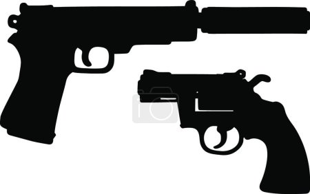 Téléchargez les illustrations : Deux armes de poing noires, illustration vectorielle - en licence libre de droit