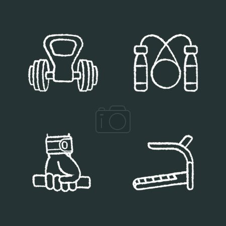 Illustration for "Exercise equipment chalk white icons set on black background" - Royalty Free Image
