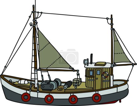 Ilustración de Antiguo cortador de pesca, ilustración vectorial - Imagen libre de derechos