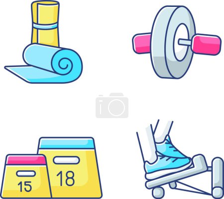 Illustration for "Fitness equipment RGB color icons set" - Royalty Free Image