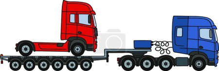 Ilustración de Camión rojo en un semirremolque - Imagen libre de derechos