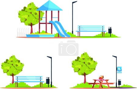 Illustration for "Public recreation area semi flat RGB color vector illustrations set" - Royalty Free Image