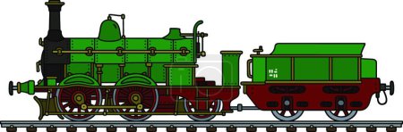 Téléchargez les illustrations : Locomotive à vapeur verte vintage - en licence libre de droit