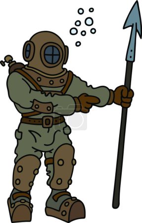 Illustration for Classic diver with a harpoon - Royalty Free Image